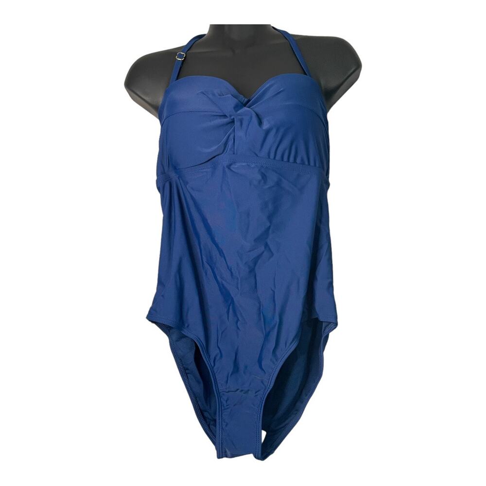 Catalina Womens Size Medium Twist Front One Piece Bathing Swimsuit Navy Blue